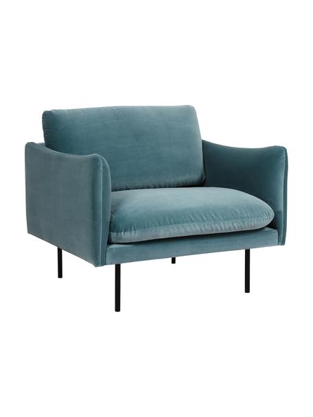 Fluwelen fauteuil Moby in turquoise met metalen poten, Bekleding: fluweel (hoogwaardig poly, Frame: massief grenenhout, FSC-g, Poten: gepoedercoat metaal, Fluweel turquoise, B 90 x D 90 cm