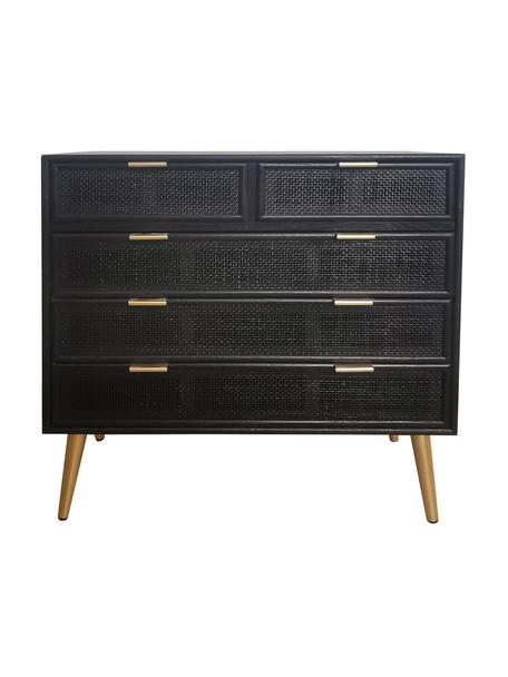 Komoda z drewna Cayetana, Korpus: płyta pilśniowa średniej , Nogi: drewno bambusowe, lakiero, Drewno naturalne lakierowane na czarno, odcienie złotego, S 120 x W 81 cm