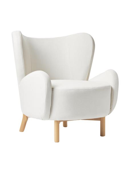 Fauteuil Kalia in crèmewit, Bekleding: 100% polyester, Poten: beukenhout, Frame: metaal, Geweven stof crèmewit, B 78 x D 80 cm