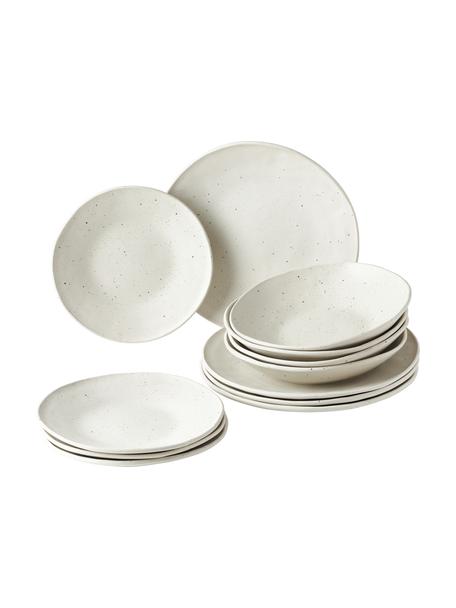 Sada nádobí s puntíky Marlee, pro 4 osoby (12 dílů), Kamenina, Krémově bílá, Sada s různými velikostmi