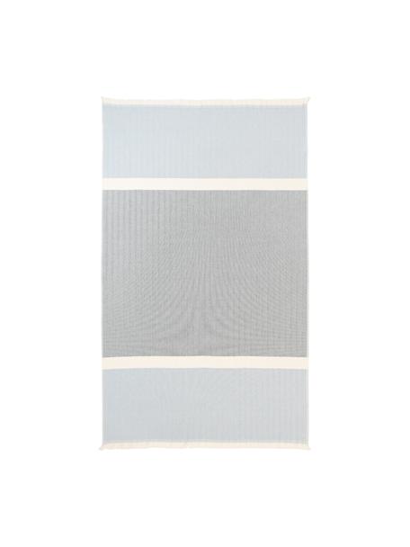 Hamamtuch Indra mit dekorativen Fransen, Blau, Grau, B 100 x L 180 cm