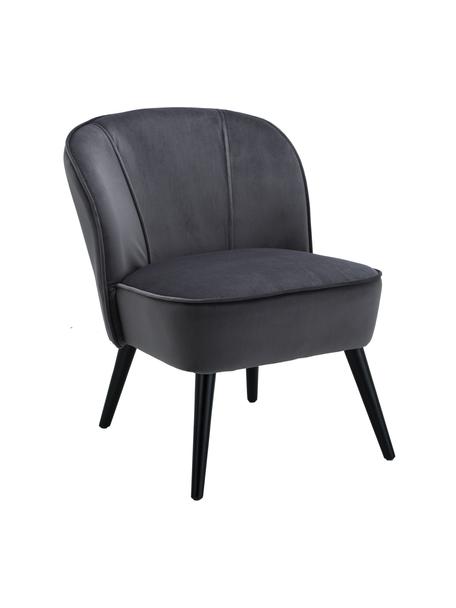Fluwelen stoel Lucky, Bekleding: fluweel (polyester), Poten: rubberhout, gelakt, Bekleding: donkergrijs. Poten: zwart, B 59 x D 68 cm