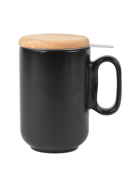 Tasses avec passoire à thé et couvercle Baltika, Noir, bambou, Ø 9 x haut. 14 cm, 500 ml