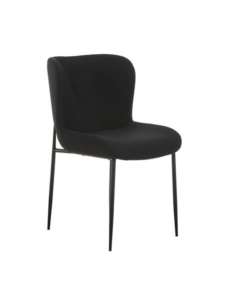 Chaise rembourrée design Tess, Tissu noir, pieds noirs