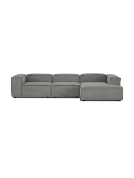Canapé d'angle modulable velours côtelé gris Lennon, Velours côtelé gris, larg. 327 x prof. 180 cm, méridienne à droite
