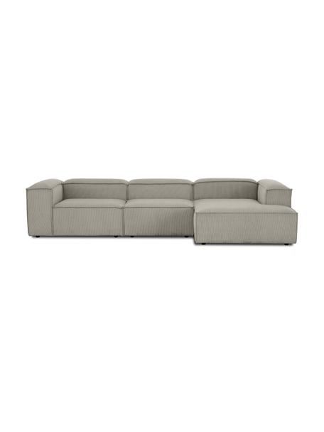Canapé d'angle modulaire velours côtelé gris Lennon, Velours côtelé gris, larg. 327 x prof. 180 cm, méridienne à droite