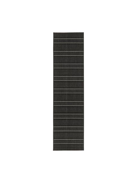 In- & outdoor loper Sunshine in zwart, 100% polypropyleen, Zwart, crèmewit, B 80 x L 300 cm