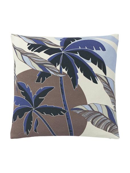 Housse de coussin 45x45 motif palmiers Miro, 100 % coton, Tons bleus, tons bruns, larg. 45 x long. 45 cm