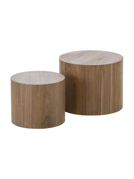 Table d'appoint ronde en bois brun foncé Dan, 2 élém., Panneau en fibres de bois à densité moyenne (MDF) avec placage en bois de noyer, Bois foncé, Lot de différentes tailles