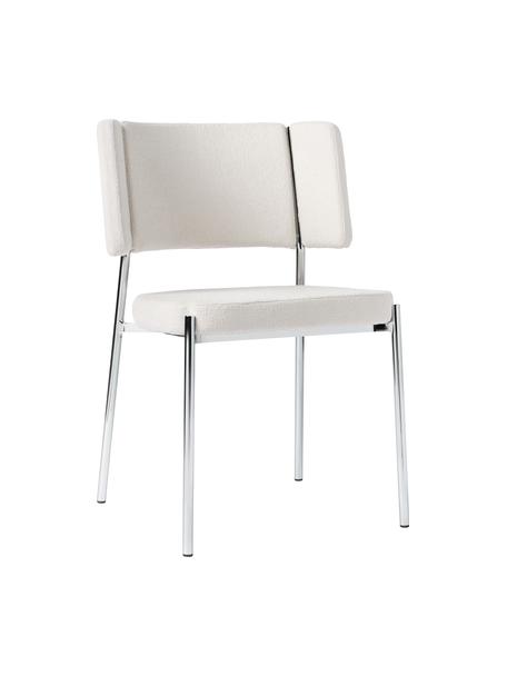 Bouclé gestoffeerde stoelen Samantha, 2 stuks, Bekleding: bouclé (100 % polyester) , Poten: metaal, gecoat, Bouclé Off White, zilverkleurig, B 55 x H 55 cm