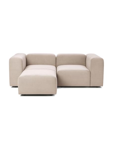 Sofa modułowa z pufem Lena (3-osobowa), Tapicerka: tkanina (88% poliester, 1, Stelaż: drewno sosnowe, sklejka, , Nogi: tworzywo sztuczne, Beżowa tkanina, S 209 x G 181 cm
