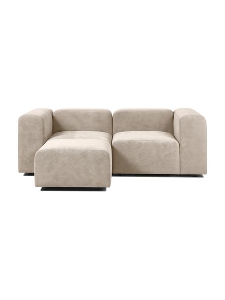 Sofa modułowa z pufem Lena (3-osobowa), Tapicerka: tkanina (88% poliester, 1, Stelaż: drewno sosnowe, sklejka, , Nogi: tworzywo sztuczne, Beżowa tkanina, S 209 x G 181 cm
