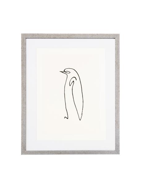 Ingelijste digitale print Picasso's Pinguin, Afbeelding: digitale print, Frame: kunststof, met antieke af, Afbeelding: zwart, wit. Lijst: zilverkleurig, B 40 x H 50 cm