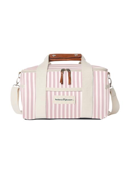 Torba termiczna Retro, 40% bawełna, 40% poliester, 15% PVC z recyklingu, 5% skóra, Blady różowy, kremowobiały, S 32 x W 20 cm