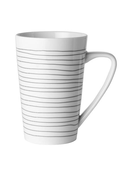XL-Tassen Eris Loft mit Liniendekor, 4 Stück, Porzellan, Weiß, Schwarz, Ø 9 x H 13 cm
