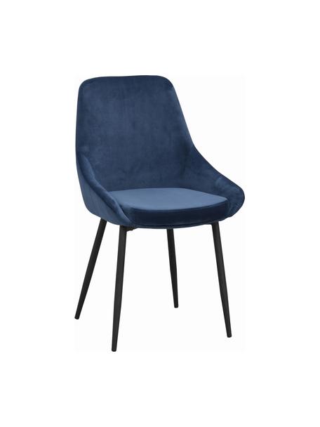 Krzesło tapicerowane z aksamitu Sierra, 2 szt., Tapicerka: 100% aksamit poliestrowy, Nogi: metal lakierowany, Ciemny niebieski, czarny, S 49 x G 55 cm