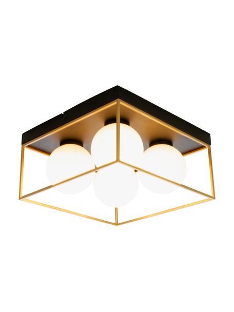 Kleine plafondlamp Astro van opaalglas, Lampenkap: opaalglas, Baldakijn: gecoat metaal, Goudkleurig, zwart, wit, B 28 x H 15 cm