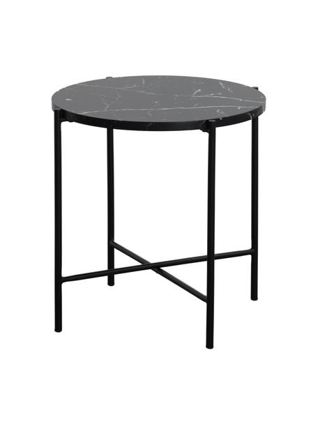 Tavolino con piano effetto marmo Fria, Struttura: metallo verniciato a polv, Piano: nero marmorizzato opaco Struttura: nero opaco, Ø 45 x Alt. 46 cm