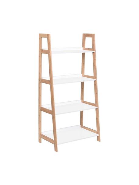 Estantería escalera Brooklyn, Estructura: madera de bambú, Estantes: tablero de fibras de dens, Beige, blanco, An 62 x Al 130 cm
