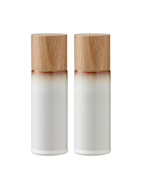 Salière et poivrière Bizz, 2 élém., Blanc crème, bois clair, Ø 5 x haut. 17 cm