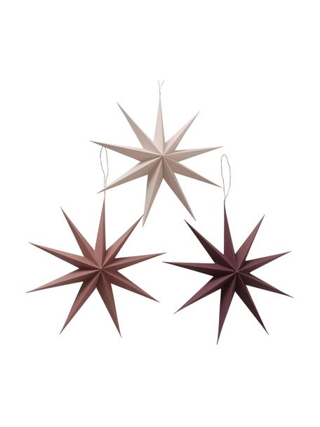 Súprava ručne vyrobených závesných hviezd Cassie, 3 diely, Recyklovaný papier, Bledoružová, tmavoružová, svetloružová, Ø 40 cm