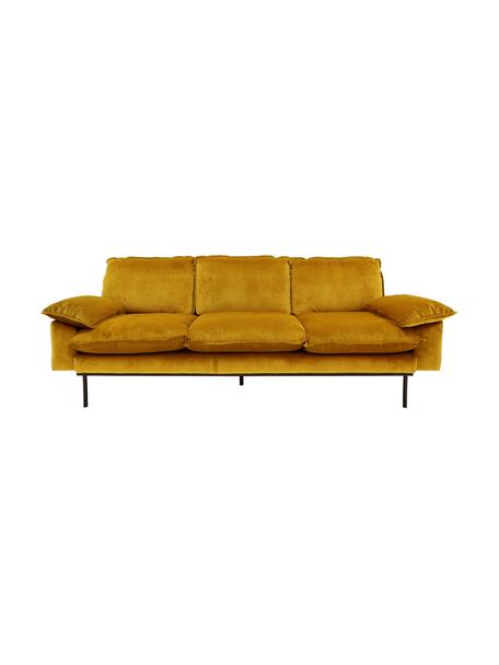 Samt-Sofa Retro (3-Sitzer) in Gelb mit Metall-Füßen, Bezug: Polyestersamt 86.000 Sche, Korpus: Mitteldichte Holzfaserpla, Füße: Metall, pulverbeschichtet, Samt Ockergelb, B 225 x T 83 cm