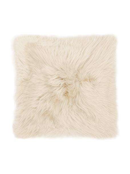Federa arredo liscia in pelle di pecora beige Oslo, Retro: lino, Beige, Larg. 40 x Lung. 40 cm