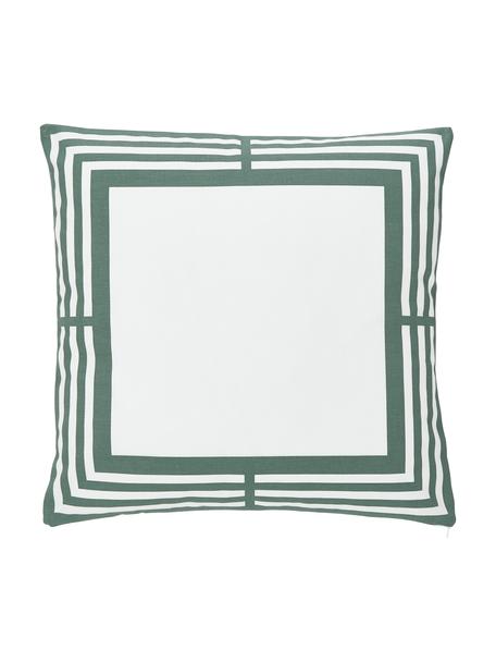 Kissenhülle Zahra in Salbeigrün/Weiß mit grafischem Muster, 100% Baumwolle, Weiß, Salbeigrün, B 45 x L 45 cm