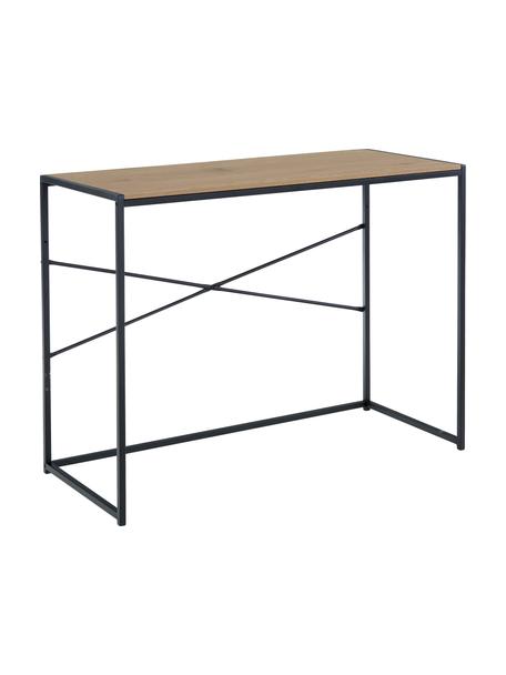 Úzký psací stůl ze dřeva a kovu Seaford, Divoký dub, černá, Š 100 cm, H 45 cm
