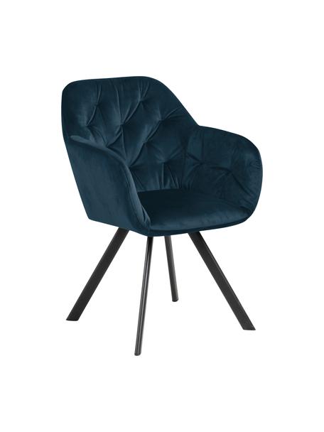 Otočná sametová židle s područkami Lucie, Tmavě modrá, černá, Š 58 cm, H 62 cm