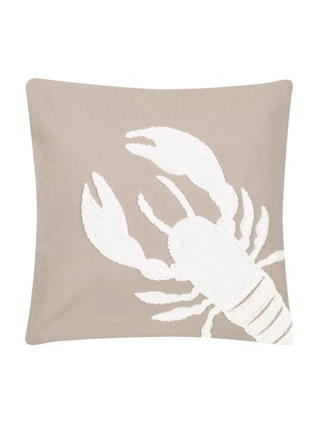 Katoenen kussenhoes Lobster met getuft motief, 100% katoen, Taupe, wit, B 40 x L 40 cm