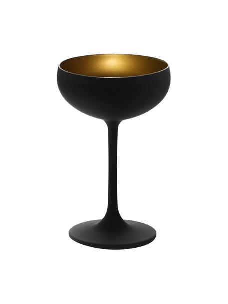 Copas pompadour de champán de cristal Elements, 6 uds., Cristal recubierto, Negro, latón, Ø 10 x Al 15 cm, 230 ml