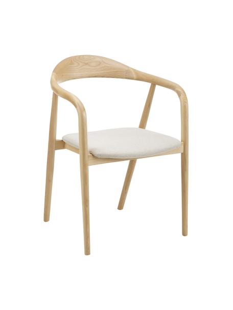 Chaise en bois avec coussin d'assise Angelina, Tissu blanc crème, bois de frêne clair, larg. 57 x prof. 57 cm