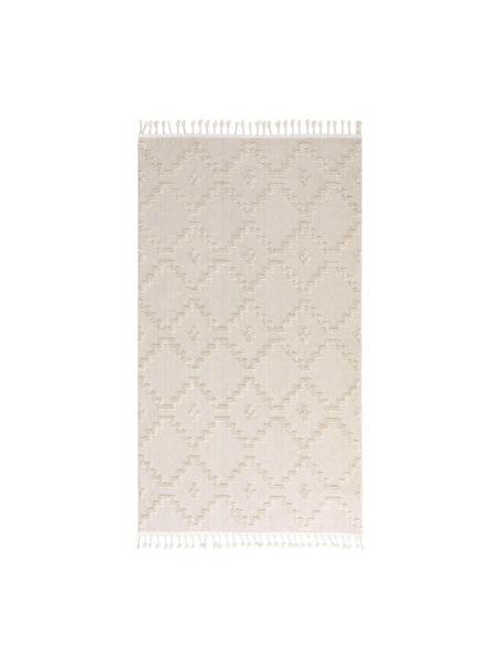 Vloerkleed Oyo in crèmekleur met hoog-laag patroon in boho stijl, Bovenzijde: 100% polyester, Onderzijde: 100% katoen, Crèmewit, B 80 x L 150 cm (maat XS)