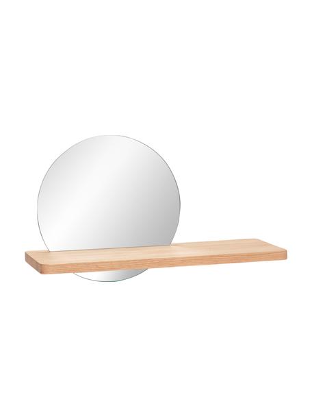 Kulaté nástěnné zrcadlo s policí Balance, Světlé dřevo, Š 52 cm, V 26 cm