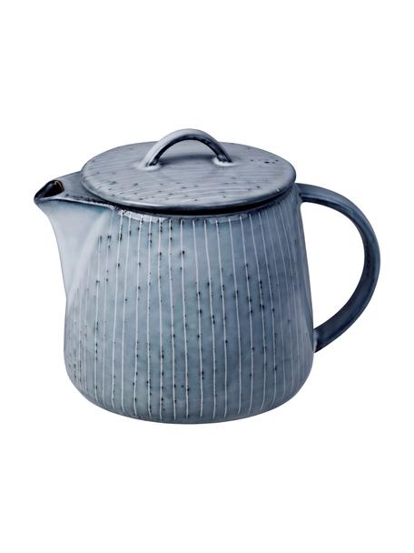 Ručně vyrobená čajová konvice Nordic Sea, 1 l, Kamenina, Odstíny šedé, odstíny modré, Ø 23 cm, V 29 cm