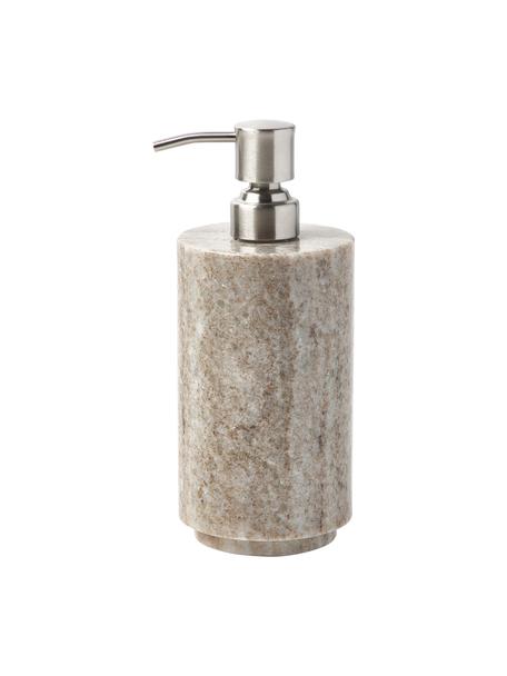 Marmor-Seifenspender Simba, Behälter: Marmor, Pumpkopf: Kunststoff, Beige, marmoriert, Silberfarben, Ø 8 x H 19 cm