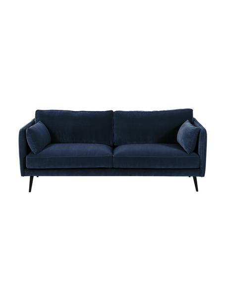 Samt-Sofa Paola (3-Sitzer) in Blau mit Holz-Füßen, Bezug: Samt (Polyester) 70.000 S, Gestell: Massives Fichtenholz, Spa, Füße: Fichtenholz, lackiert, Samt Blau, B 209 x T 95 cm