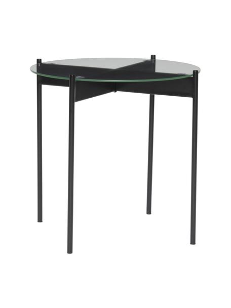 Kulatý kovový odkládací stolek se skleněnou deskou Beam, Černá, Ø 45 cm, V 42 cm