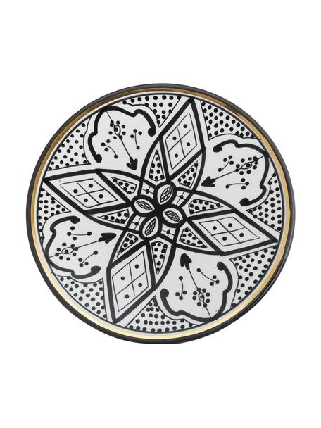 Plato llano artesanal Beldi, estilo marroquí, Cerámica, Negro, crema, dorado, Ø 26 x Al 2 cm