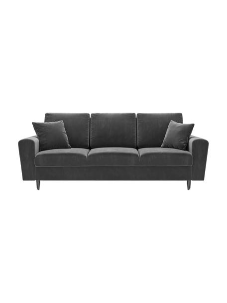 Canapé d'angle 3 places velours avec rangement Moghan, Velours gris clair, noir, larg. 235 x prof. 100 cm