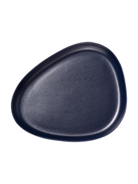 Ručně vyrobený servírovací talíř Monaco, Kamenina, Námořnická modrá, D 35 cm, Š 30 cm