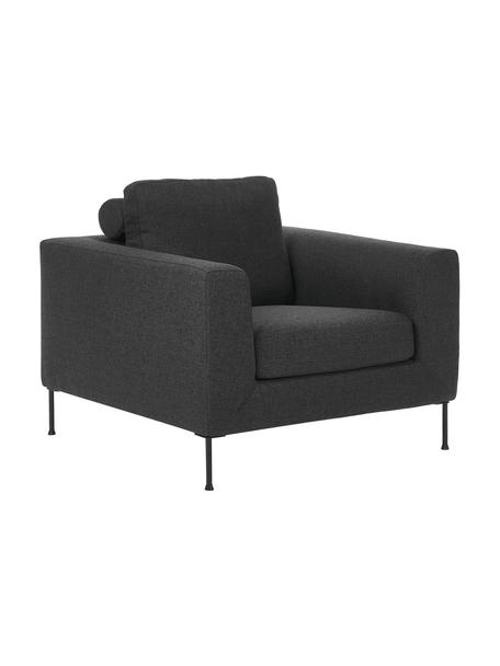 Sofa fauteuil Cucita in antraciet met metalen poten, Bekleding: geweven stof (100% polyes, Frame: massief grenen, FSC-gecer, Poten: gelakt metaal, Geweven stof antraciet, zwart, B 98 x D 94 cm