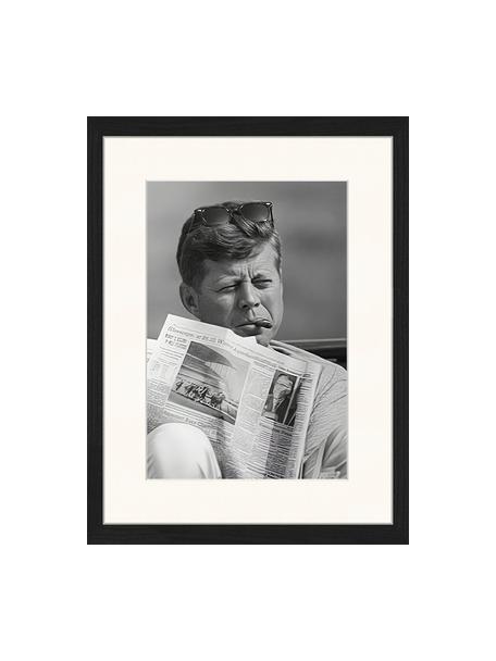 Stampa digitale incorniciata John, Immagine: stampa digitale su carta,, Cornice: legno, verniciato, John F. Kennedy, Larg. 33 x Alt. 43 cm