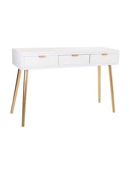 Dřevěný konzolový stolek se zásuvkami Janette, Bílá, zlatá, Š 120 cm, V 78 cm