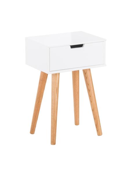 Noční stolek se zásuvkou Mitra, Bílá, dubové dřevo, Š 40 cm, V 62 cm