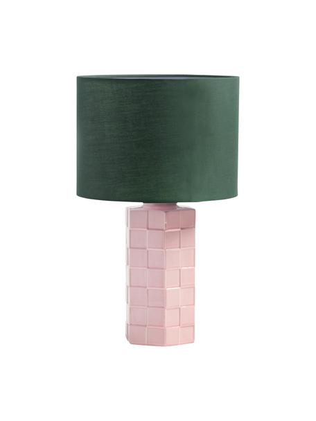 Lampada da tavolo con finitura quadrettata Check, Paralume: cotone, Base della lampada: gres, Verde, rosa chiaro, Ø 25 x Alt. 42 cm