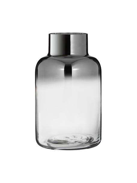 Ručne fúkaná sklenená váza Uma, Lakované sklo, Priehľadná, strieborná, Ø 16 x V 27 cm