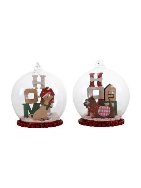 Glaskugeln-Set Christmas Dogs Ø 8 cm, 2 Stück, Bunt, Ø 8 x H 11 cm