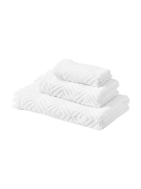 Set de toallas texturizadas Jacqui, 3 uds., Blanco, Set de diferentes tamaños